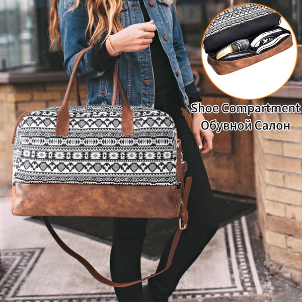 Mealivos 2018 Fashion Canvas Large Weekender Bag Overnight Travel bag Carry On Duffel with Shoe Pouch Duffel  weekend Bags