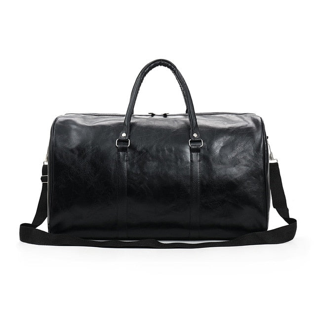 Pu leather Ladies Travel Bag Glossy Solid Color Large Capacity Portable Weekend Package Men Sports Fitness Messenger   Bag[