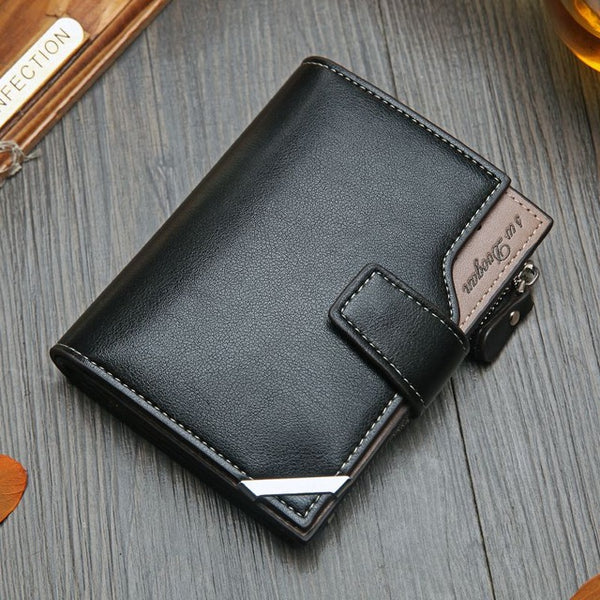 New Korean casual men's wallet Short vertical locomotive British casual multi-function card bag zipper buckle triangle folding