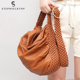 CEZIRA Big Soft Casual Women Bags Girl Wash PU Leather School Handbag Ladies Adjustable Woven Buckle Belt Messenger&Shoulder Bag