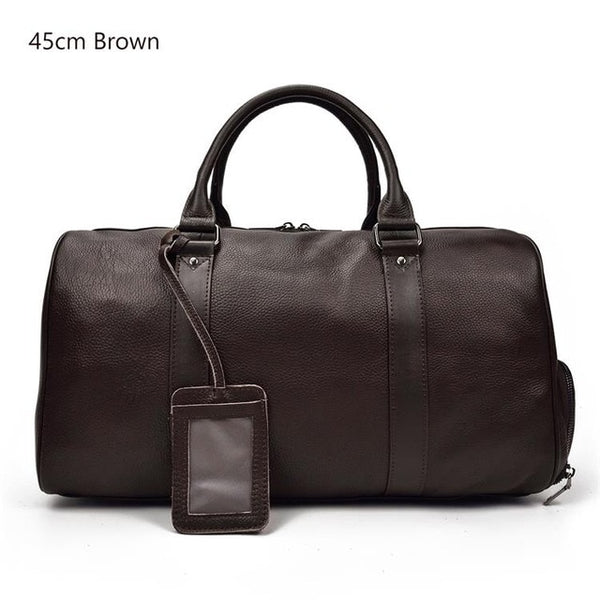 MAHEU Men Genuine Leather Travel Tote Bag Big Duffel Large Capacity Travel Handbag Black Man Weekend Bag Carry On Luggage