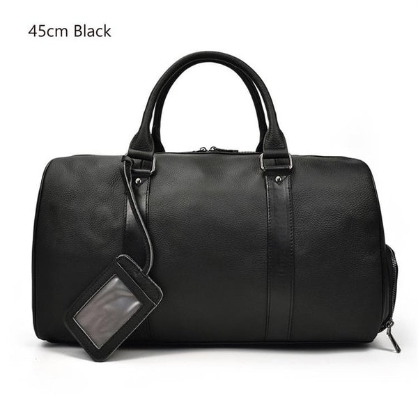 MAHEU Men Genuine Leather Travel Tote Bag Big Duffel Large Capacity Travel Handbag Black Man Weekend Bag Carry On Luggage