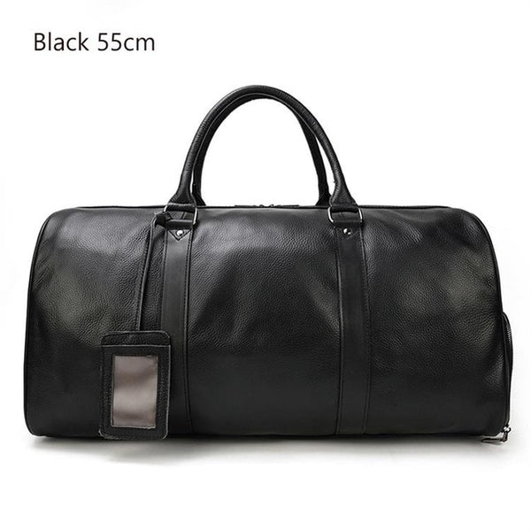 MAHEU Men Genuine Leather Travel Tote Bag Big Duffel Large Capacity Travel Handbag Black Man Weekend Bag Carry On Luggage
