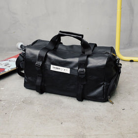 Casual Mens Black Large PU Leather Travel Gym Bag Weekend Overnight Duffle Handbag Travel Bags