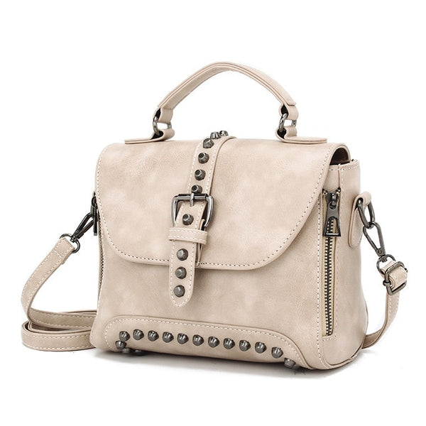 Hot White Vintage Oil Leather Luxury Handbags Women Bags Designer Crossbody Bags For Women 2018 Rivet Small Ladies Hand bag Sac