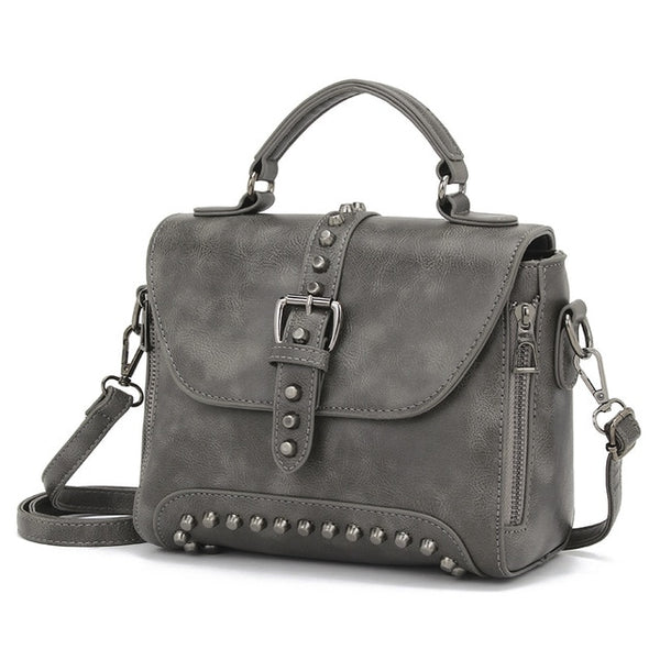 Hot White Vintage Oil Leather Luxury Handbags Women Bags Designer Crossbody Bags For Women 2018 Rivet Small Ladies Hand bag Sac