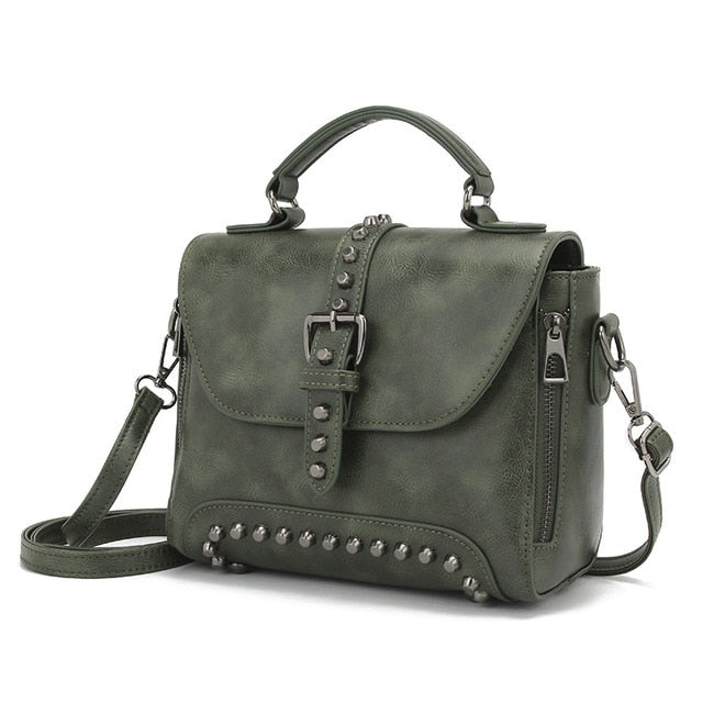 Hot White Vintage Oil Leather Luxury Handbags Women Bags Designer Crossbody Bags For Women 2018 Rivet Small Ladies Hand bag Sac
