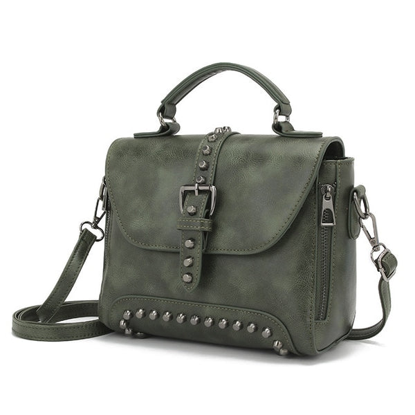 Hot White Vintage Oil Leather Luxury Handbags Women Bags Designer Crossbody Bags For Women 2018 Rivet Small Ladies Hand bag Sac