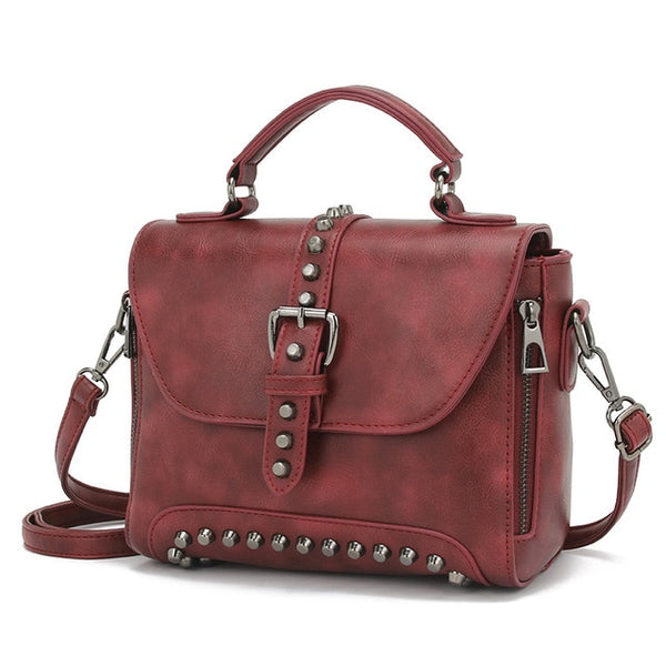 Hot White Vintage Oil Leather Luxury Handbags Women Bags Designer Crossbody Bags For Women 2018 Rivet Small Ladies Hand bag Sac
