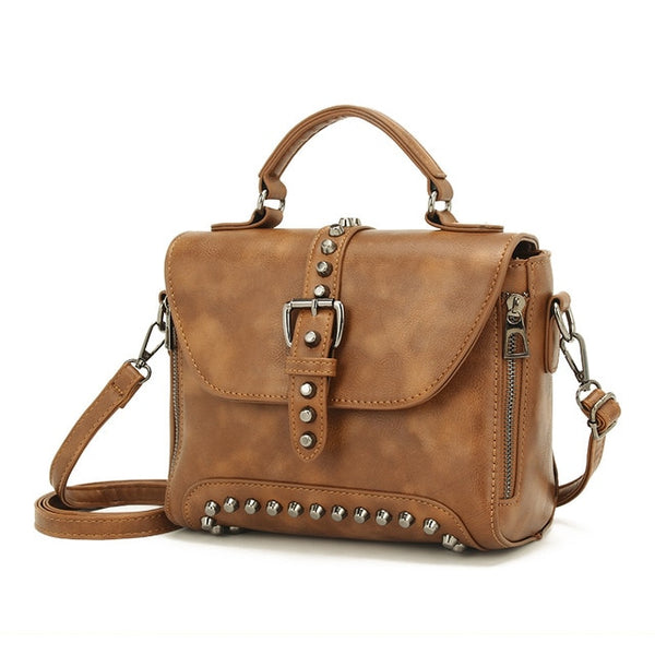 Hot White Vintage Oil Leather Luxury Handbags Women Bags Designer Crossbody Bags For Women 2018 Rivet Small Ladies Hand bag Sac