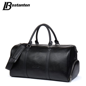BOSTANTEN Genuine Leather Men Travel Bags Overnight Duffel Bag Weekend Travel Large Tote Bags Crossbody Travel Bags