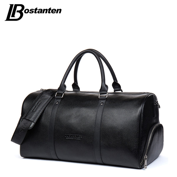 BOSTANTEN Genuine Leather Men Travel Bags Overnight Duffel Bag Weekend Travel Large Tote Bags Crossbody Travel Bags