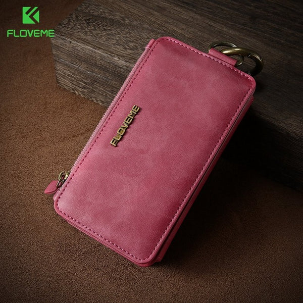 FLOVEME Note 3 4 5 Retro Wallet Leather Case For Samsung Galaxy S6 edge Plus S7 for iPhone XS XR MAX 5s SE 6 6s 7 8 Plus Cover