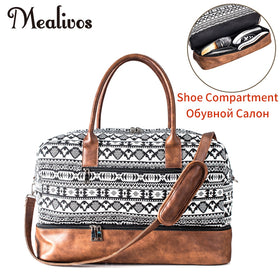 Mealivos 2017 Fashion Canvas Large Weekend Bag Overnight Travel bag Carry On Duffel with Shoe Pouch Duffel  weekender Bags
