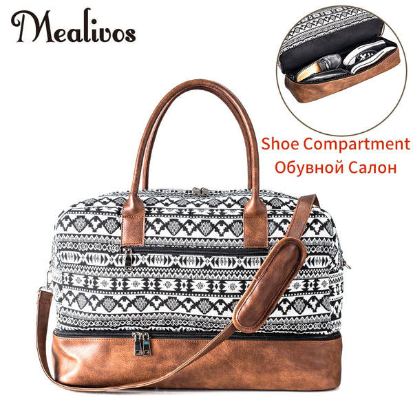 Mealivos 2017 Fashion Canvas Large Weekend Bag Overnight Travel bag Carry On Duffel with Shoe Pouch Duffel  weekender Bags