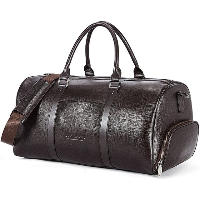 BOSTANTEN Genuine Leather Men Travel Bags Overnight Duffel Bag Weekend Travel Large Tote Bags Crossbody Travel Bags