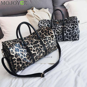 Fashion Women Sling Shoulder Handbag Large Capacity Leopard Crossbody Travel Bags PU Leather Weekend Duffel Messenger Bag