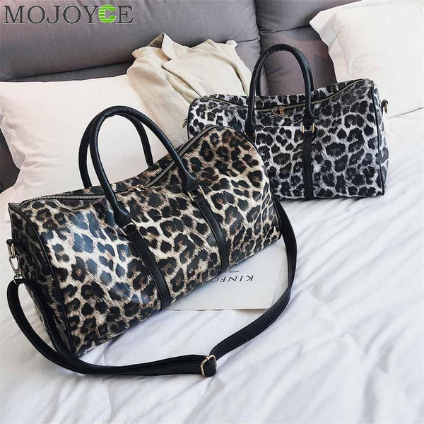 Fashion Women Sling Shoulder Handbag Large Capacity Leopard Crossbody Travel Bags PU Leather Weekend Duffel Messenger Bag