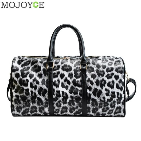 Fashion Women Sling Shoulder Handbag Large Capacity Leopard Crossbody Travel Bags PU Leather Weekend Duffel Messenger Bag