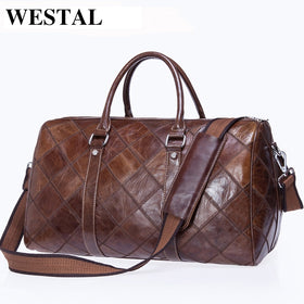 WESTAL Men Travel Bag for Luggage Men Genuine Leather Duffle Bag Suitcase Carry on Luggage Bags Big Weekend Bags Travel 8883