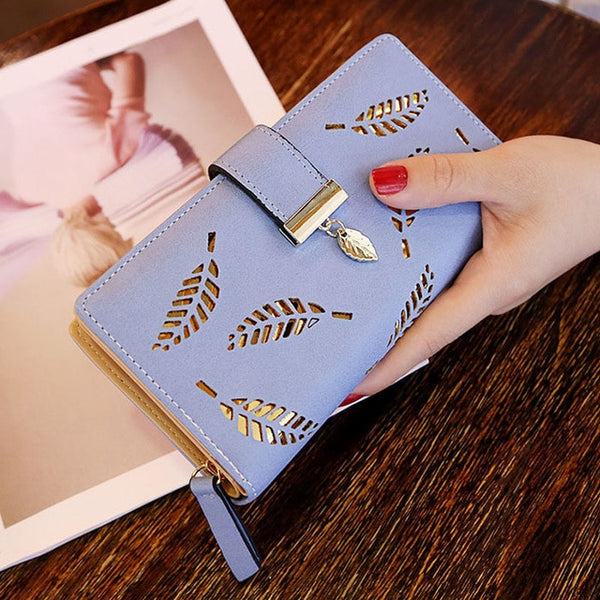 Mara's Dream 2019 Brand Leaves Hollow Women Wallet Soft PU Leather Women's Clutch Wallet Female Designer Wallets Coin Card Purse