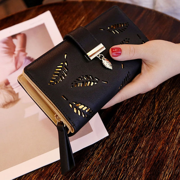 Mara's Dream 2019 Brand Leaves Hollow Women Wallet Soft PU Leather Women's Clutch Wallet Female Designer Wallets Coin Card Purse