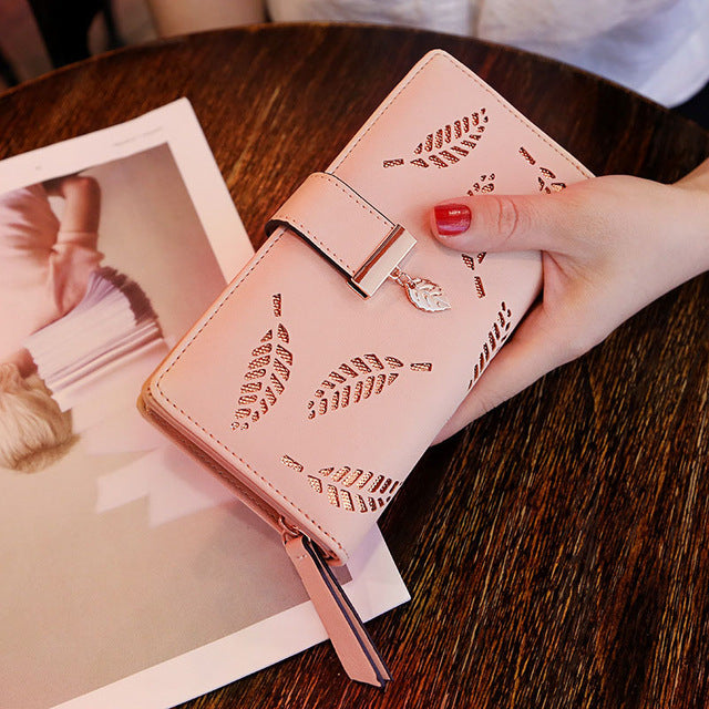 Mara's Dream 2019 Brand Leaves Hollow Women Wallet Soft PU Leather Women's Clutch Wallet Female Designer Wallets Coin Card Purse