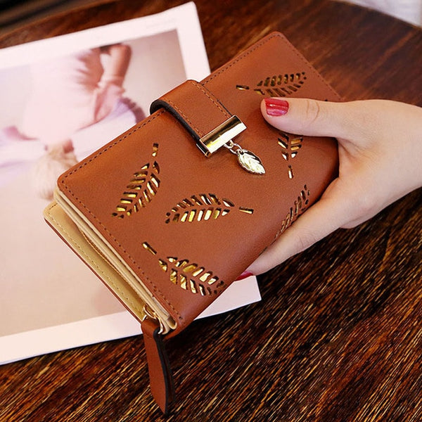 Mara's Dream 2019 Brand Leaves Hollow Women Wallet Soft PU Leather Women's Clutch Wallet Female Designer Wallets Coin Card Purse