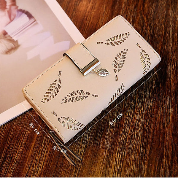 Mara's Dream 2019 Brand Leaves Hollow Women Wallet Soft PU Leather Women's Clutch Wallet Female Designer Wallets Coin Card Purse