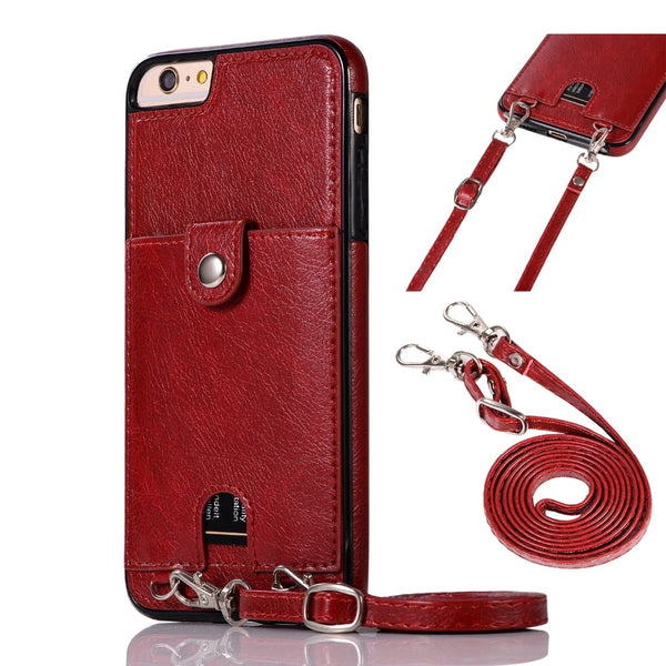 Haissky Vintage PU Leather Back Case for iPhone Xs Max XR X Wallet Card Case for iPhone 6 6S 7 8 Plus Case With Strap