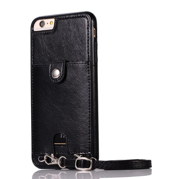 Haissky Vintage PU Leather Back Case for iPhone Xs Max XR X Wallet Card Case for iPhone 6 6S 7 8 Plus Case With Strap