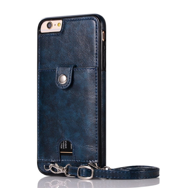 Haissky Vintage PU Leather Back Case for iPhone Xs Max XR X Wallet Card Case for iPhone 6 6S 7 8 Plus Case With Strap