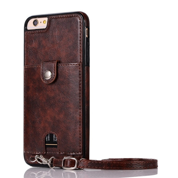 Haissky Vintage PU Leather Back Case for iPhone Xs Max XR X Wallet Card Case for iPhone 6 6S 7 8 Plus Case With Strap