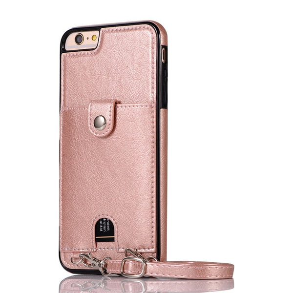 Haissky Vintage PU Leather Back Case for iPhone Xs Max XR X Wallet Card Case for iPhone 6 6S 7 8 Plus Case With Strap