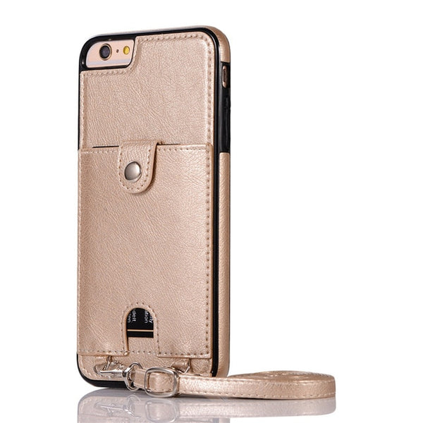 Haissky Vintage PU Leather Back Case for iPhone Xs Max XR X Wallet Card Case for iPhone 6 6S 7 8 Plus Case With Strap