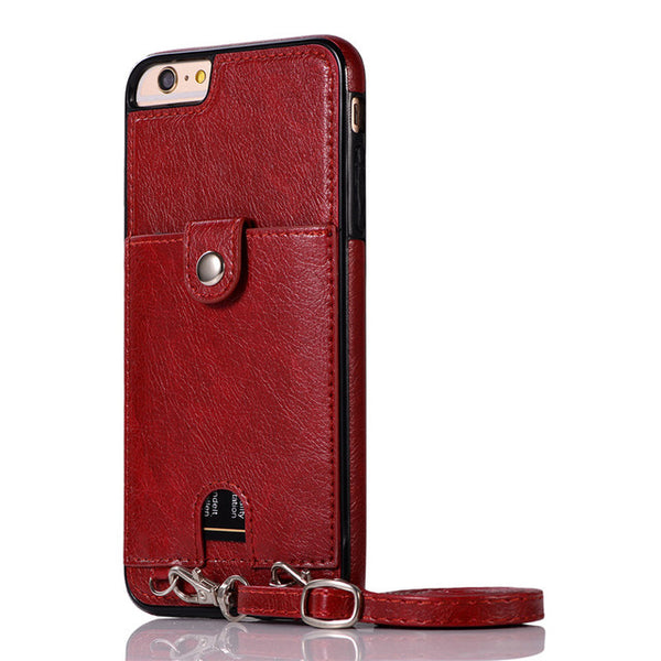 Haissky Vintage PU Leather Back Case for iPhone Xs Max XR X Wallet Card Case for iPhone 6 6S 7 8 Plus Case With Strap