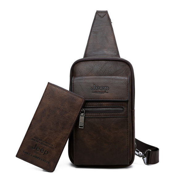 JEEP BULUO High Quality Men Chest Bags Split Leather Large Size Shoulder Crossbody Bag For Young Man Famous Brand Sling Bags