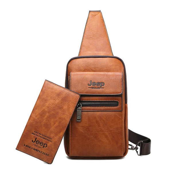 JEEP BULUO High Quality Men Chest Bags Split Leather Large Size Shoulder Crossbody Bag For Young Man Famous Brand Sling Bags