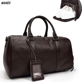 MAHEU Men Genuine Leather Travel Tote Bag Big Duffel Large Capacity Travel Handbag Black Man Weekend Bag Carry On Luggage